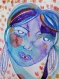 Portrait femme portrait aquarelle - visage femme - bleu violet visage - coeur - art contemporain - art original