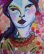 Portrait femme peinture femme visage art contemporain - émotions fleurs femme beauté - décoration maison art original