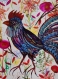 Coq peinture coq dessin coq bleu coq fleurs oiseau peinture oiseau art plumes nature fleurs art original décoration maison art contemporain