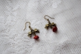 Boucles d'oreilles bronze - perle rouge naturelle