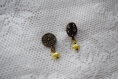 Boucles d'oreilles bronze - perle jaune nacrée