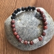 Bracelet en  jaspe rouge et pierre de lave, taille des pierres 6mm