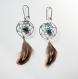 Boucles d'oreilles attrape-rêves - pierres en turquoise et plumes de faisan 