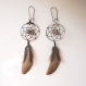 Boucles d'oreilles attrape-rêves - pierres en agate botswana et plumes de perdrix