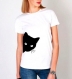 T-shirt 100% coton motif chat noir qui se cache pour femme