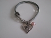 Bracelet zip breloque coeur ange et perle nacrée rose 