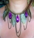 Necklace bronze feuillles and purple tassels