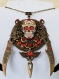 Amulet necklace skull santa muerte bronze and red