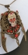 Amulet necklace skull santa muerte bronze and red