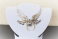 Silver moon and wings necklace