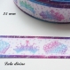 Ruban gros grain blanc liseré & couronnes en dégradé rose bleu violet de 25 mm vendu au mètre