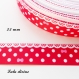 Ruban gros grain rouge à pois & effet dentelle blanc - noeud rose de 22 mm vendu au mètre