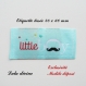 Etiquette tissée  - little boy -  28 x 60 mm, bleue moustache