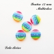 Bouton rond à 2 trous de 12 mm : rayures multicolores (lot de 10 boutons)