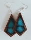 Boucles d'oreilles pendantes en bois de look et résine série bleu océane.