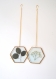 Cadre hexagonal à suspendre verre et métal doré fleurs séchées, herbier art botanique, art pressé de fleurs, gypsophile eucalyptus