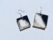 My beautiful dark white and golden galaxy abstraction effect square epoxy resin 2 shapes earrings jewel hooks