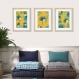 3 affiches jaunes avec motif végétal, décoration, salon, exotic, jungle