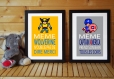 2 affiches citations avec superhéros, wolverine et captain america, même les supers héros, en français