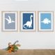 3 affiches enfant dinos, décoration de chambre de garçon, dinosaure, 20 x 30 cm