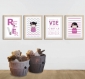 4 affiches citations avec kokeshi pour décoration fille, chambre d'enfant, phrase