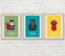3 affiches super heros pour décoration murale, batman, superman, spiderman; chambre enfant, salle de jeux, cadre