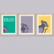 3 affiches enfant colorée, singe et mot 