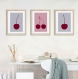 3 affiches cerise, déco cuisine, gris rouge, poster fruit