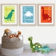 3 affiches dinosaure, a4, décoration chambre de garçon, salle de jeux, dino