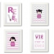 4 affiches citations avec kokeshi pour décoration fille, chambre d'enfant, phrase