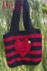 Sac femme en laine acrylique noire / rouge foncé / bordeaux 38 x 34 cm- doublure synthétique 