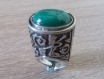 4 - bague de style arménien kuchi artisanale, bague en argent sterling, bague en pierre de malachite et de sardonyx