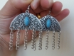 14 - boucles d’oreilles arménienne demi-cercle tombantes avec une pierre de turquoise, boucles d’oreilles ethnique, boucles d’oreilles tombante boho hippie