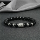Bracelet en pierre naturelle d'onyx agathe noire 8mm perles tibétaines  et tête de bouddha inoxydable pierre de lithotherapie