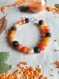 Bracelet de perles noir et orange en pierre de lave et en agate