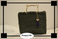 Sac crochet vert kaki anses chats dorées