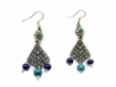 Boucles d'oreilles eventail perles bleues