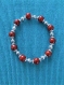 Bracelet 19 cm perles jaspe rouge naturel et argent tibétain