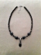 Collier 45 cm+6 extension perles obsidienne et onyx naturelles