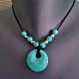 Collier perles et pendentif turquoise et argent tibétain