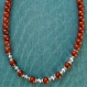 Collier 48 cm perles de jaspe rouge naturel et argent tibétain