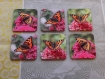 Lot de 6 dessous de verre carrés en liège - motif papillon petite tortue