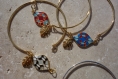 Bracelet jonc losange azulejos et triangle avec renard origami ou plume de paon