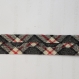 Biais carreau, biais en coton, motif carreaux écossais, motif burberry, style imprimé tartan, coloris beige, carreaux noir, vendu au mètre.