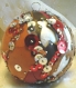 Magnifique boule de noël fait main cigales argent rouge brun cuir véritable 7 cm idée cadeau made in france 