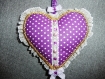 Coeur en tissu violet à pois à suspendre