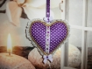 Coeur en tissu violet à pois à suspendre
