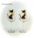 Duo grands verres vin,verre vin motif chat,fait main,verre artisanal peint main