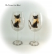 Duo grands verres vin,verre vin motif chat,fait main,verre artisanal peint main