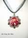 Collier bohème pendentif romantique,collier femme médaillon rose,peint main,artisanal
